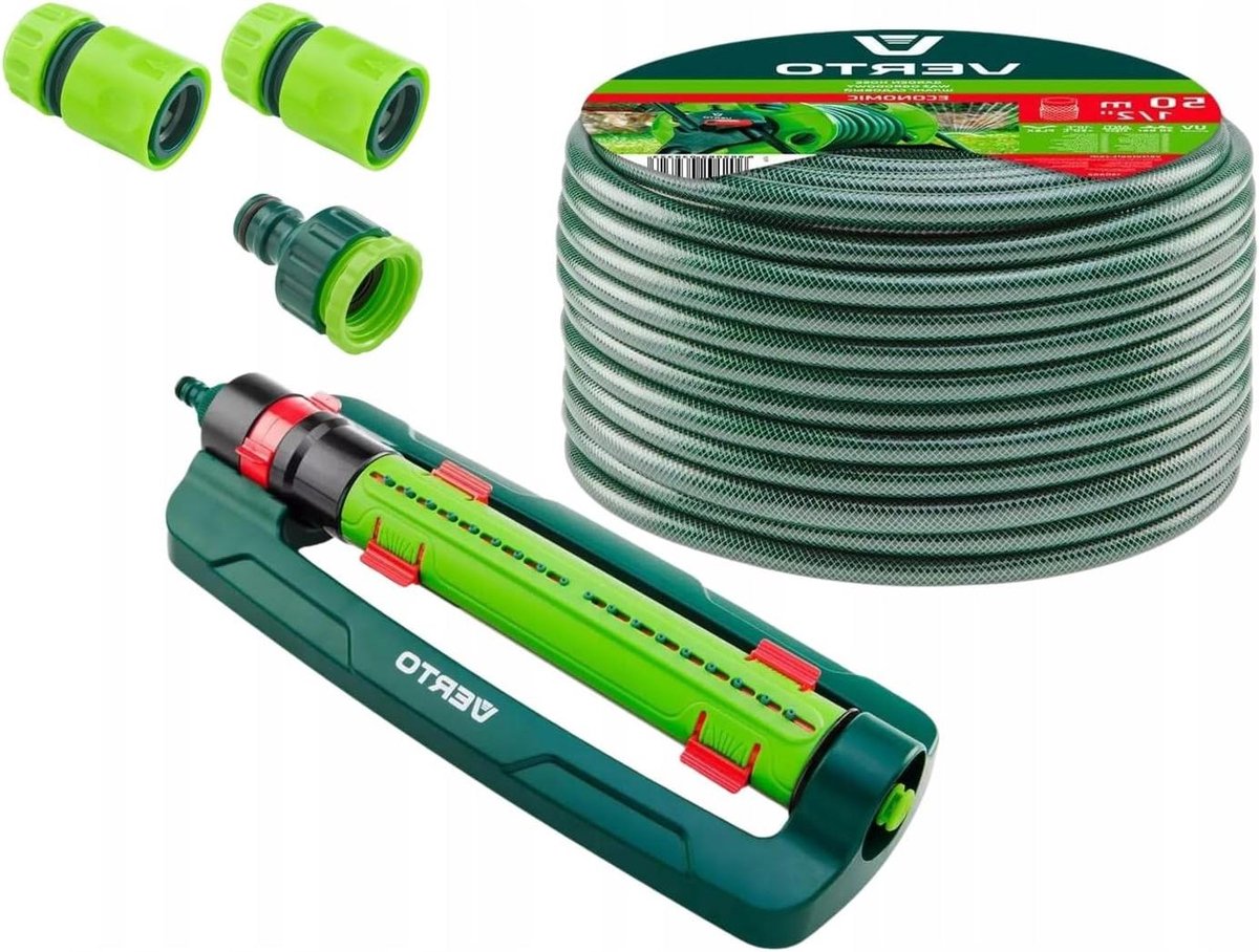 Tuinslang Set - Tuinirrigatie Slang - Gazon Besproeien - UV-Bestendig - 50 meter - Groen