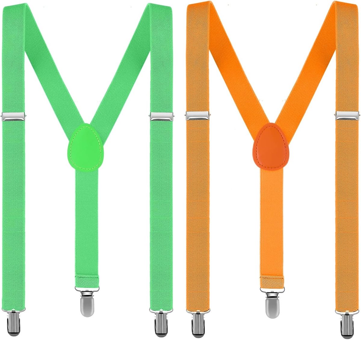 Halloween Neon Y-Shape Suspenders met Clips in Fluorescerend Groen en Oranje, 100 cm, Perfect voor Feestjes en Kostuums