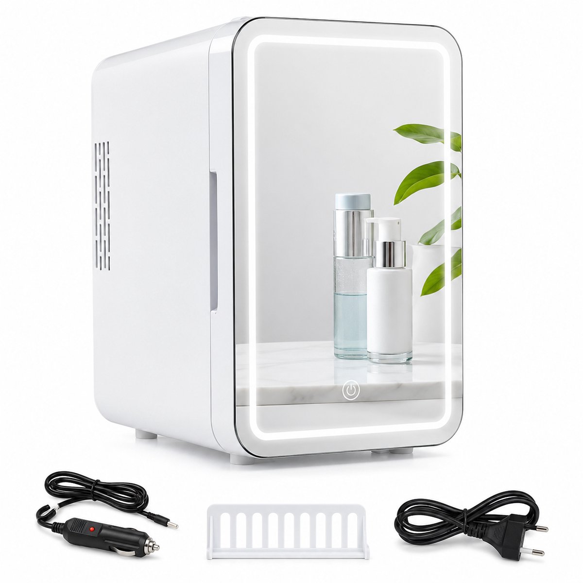 ITRONIQ Mini Koelkast 4 Liter Met Spiegel en LED Verlichting - Draagbare Cosmetica Koelkast Voor Auto en Thuis - Skincare - Wit