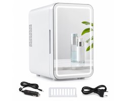 ITRONIQ Mini Koelkast 4 Liter Met Spiegel en LED Verlichting - Draagbare Cosmetica Koelkast Voor Auto en Thuis - Skincare - Wit