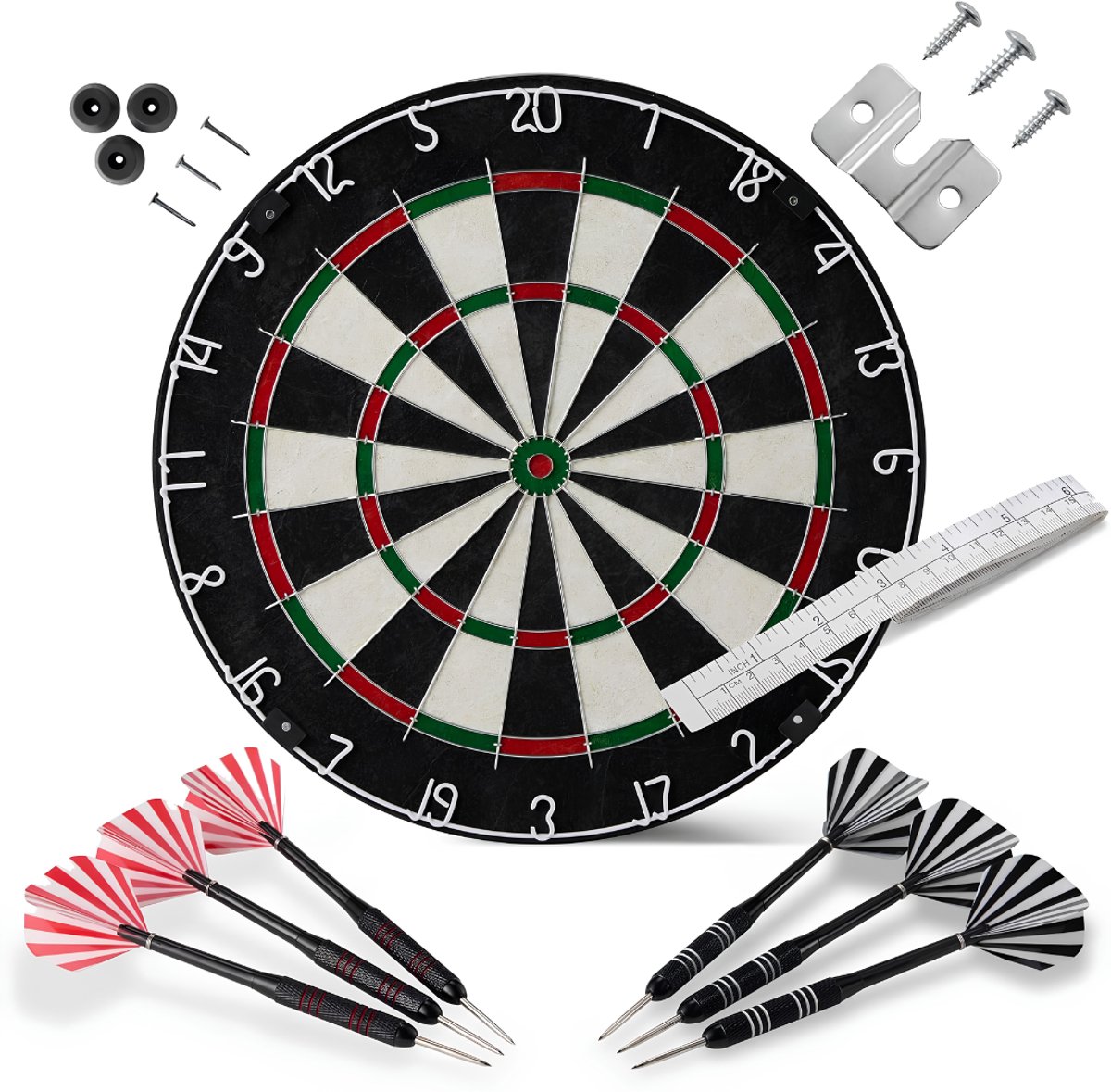 JCP® Dartbord - Dartbord Set - Dartbord met Dartpijlen - Zwart - 46cm x 46cm x 46cm