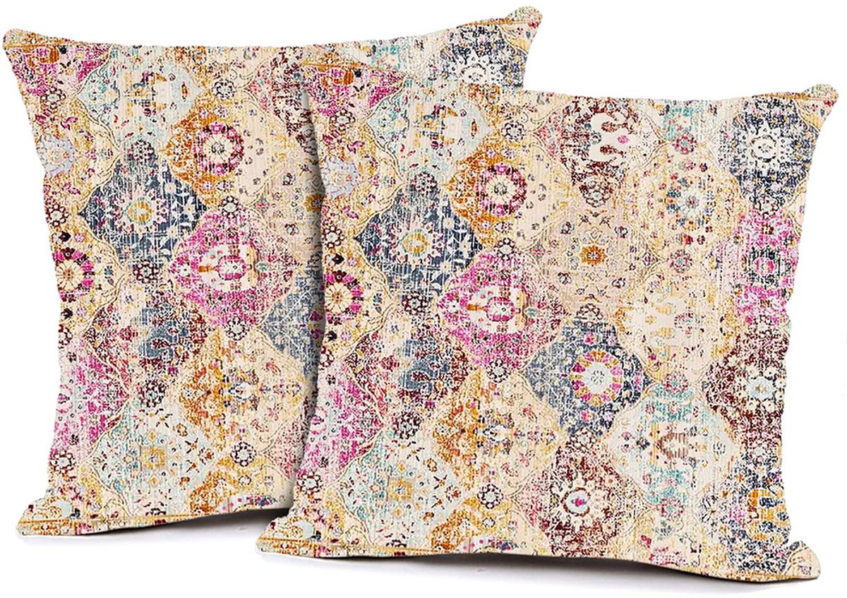 KZQ Kussenslopen - Set van 2 vierkante decoratieve kussenslopen in Boheemse stijl, zacht en duurzaam - Geschikt voor banken, woonkamers en slaapkamers - 50x59 cm - Patroon