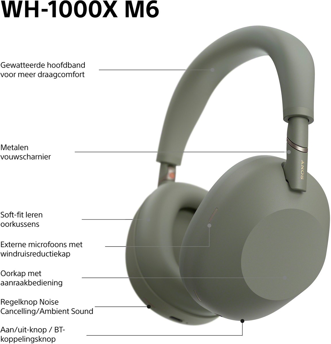 Sony WH-1000XM6 - Draadloze koptelefoon met Noise Cancelling - Olijfgroen — cadeau in Elektronica - foto 7