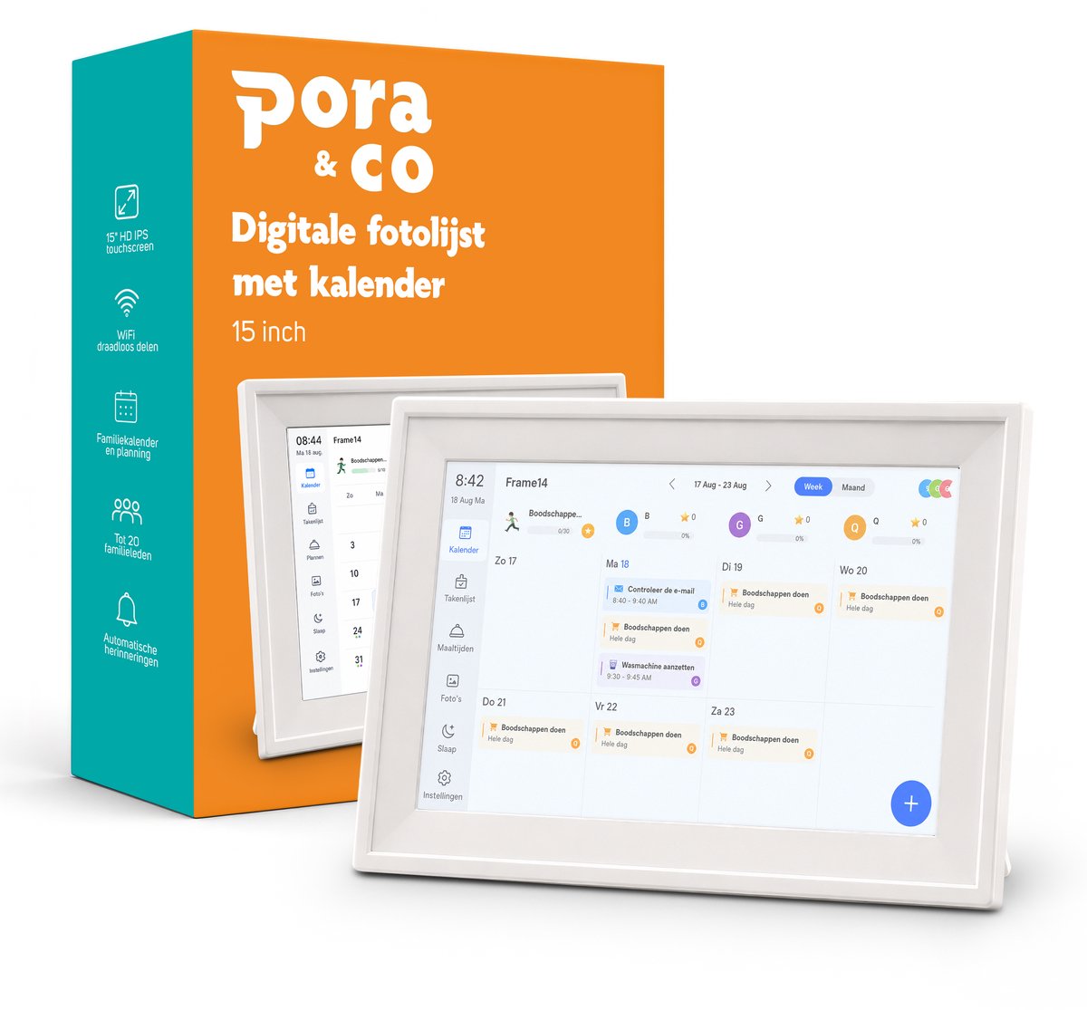Digitale Kalender & Fotolijst met Touchscreen – 15,6 Inch – 1080P Full HD – 32GB – Zonder Abonnement – Gezinsplanner met Takenlijst, Maaltijdplanner & FotoCube App – Wand- en Bureaumontage thumbnail 7