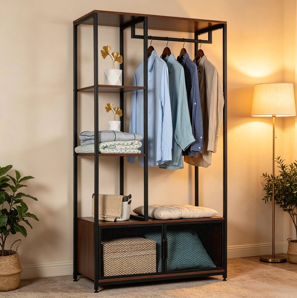COVREO Kledingrek 90 x 40 x 167 cm zwart, MDF en metaal met planken