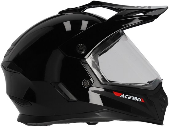 Zwarte Acerbis crosshelm voor kinderen met vizier en rode 'Acerbis' opdruk.