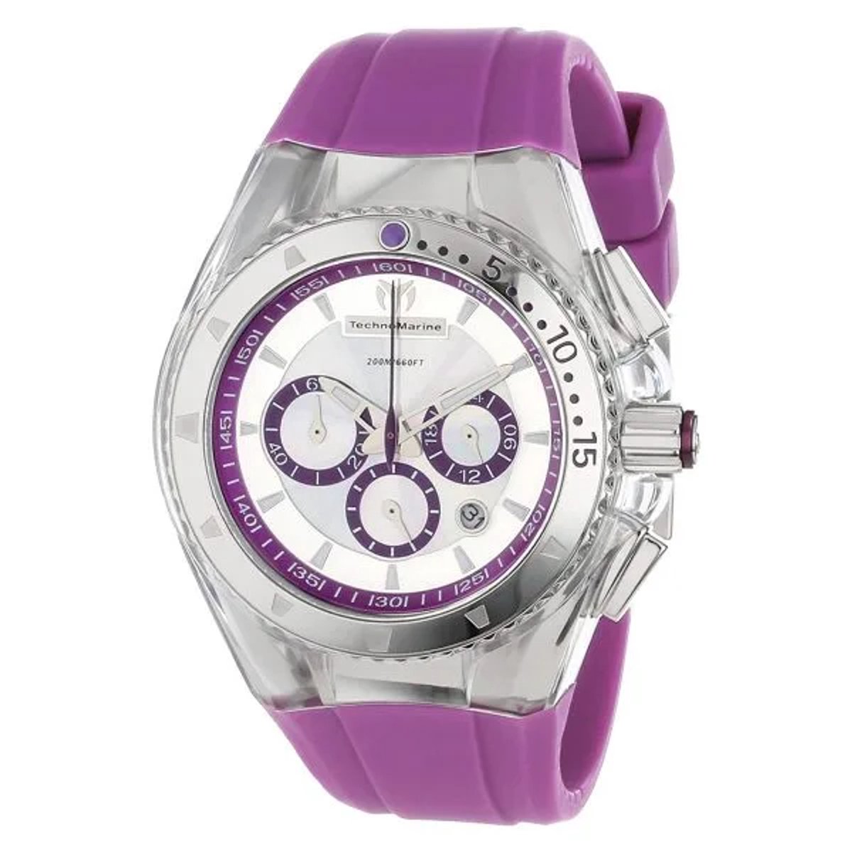 TechnoMarine Cruise Original TM-110067 Dameshorloge – 40 mm – Zilverkleurige Wijzerplaat – Paarse Silicone Band