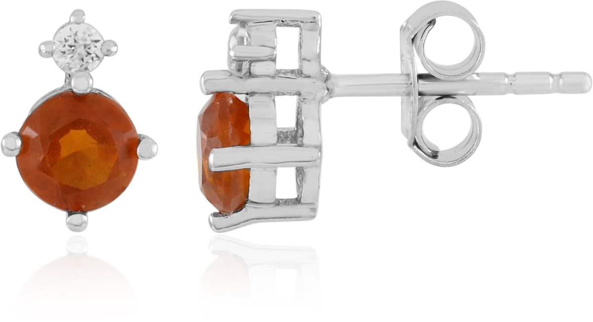 Cavill - Elegante Oorbellen 925 Sterling Zilver Gerhodineerd - Oranje Kyaniet & Zirkonia 1,03 ct - Nepal & Tanzania Edelstenen