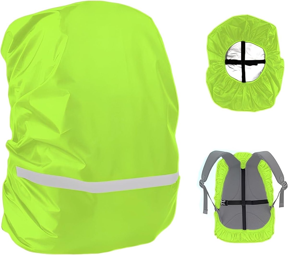 KZQ Waterdichte rugzakhoes met reflecterende banden en 2 verstelbare antislip gespen - Geschikt voor school fietsen outdoor wandelen kamperen en reizen - Fluorescerend groen