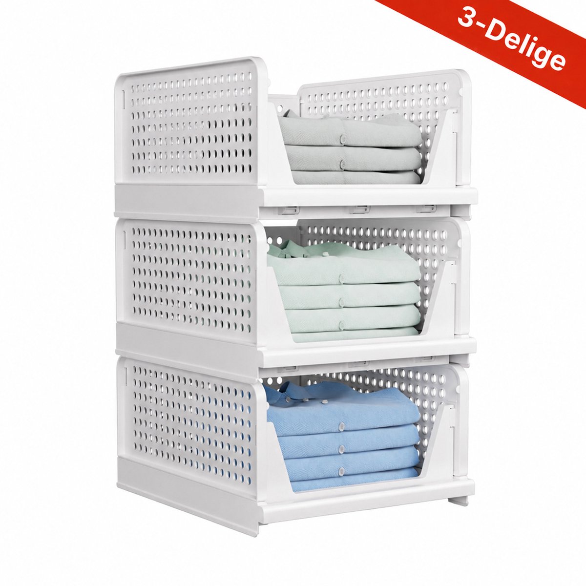 3-delige Kast Organizer - Lade Opbergdozen - Stapelbare Opvouwbare Opbergdozen voor Kleding - Geschikt voor kleding, handdoeken, speelgoed en meer - 43×32,5×18,5 cm