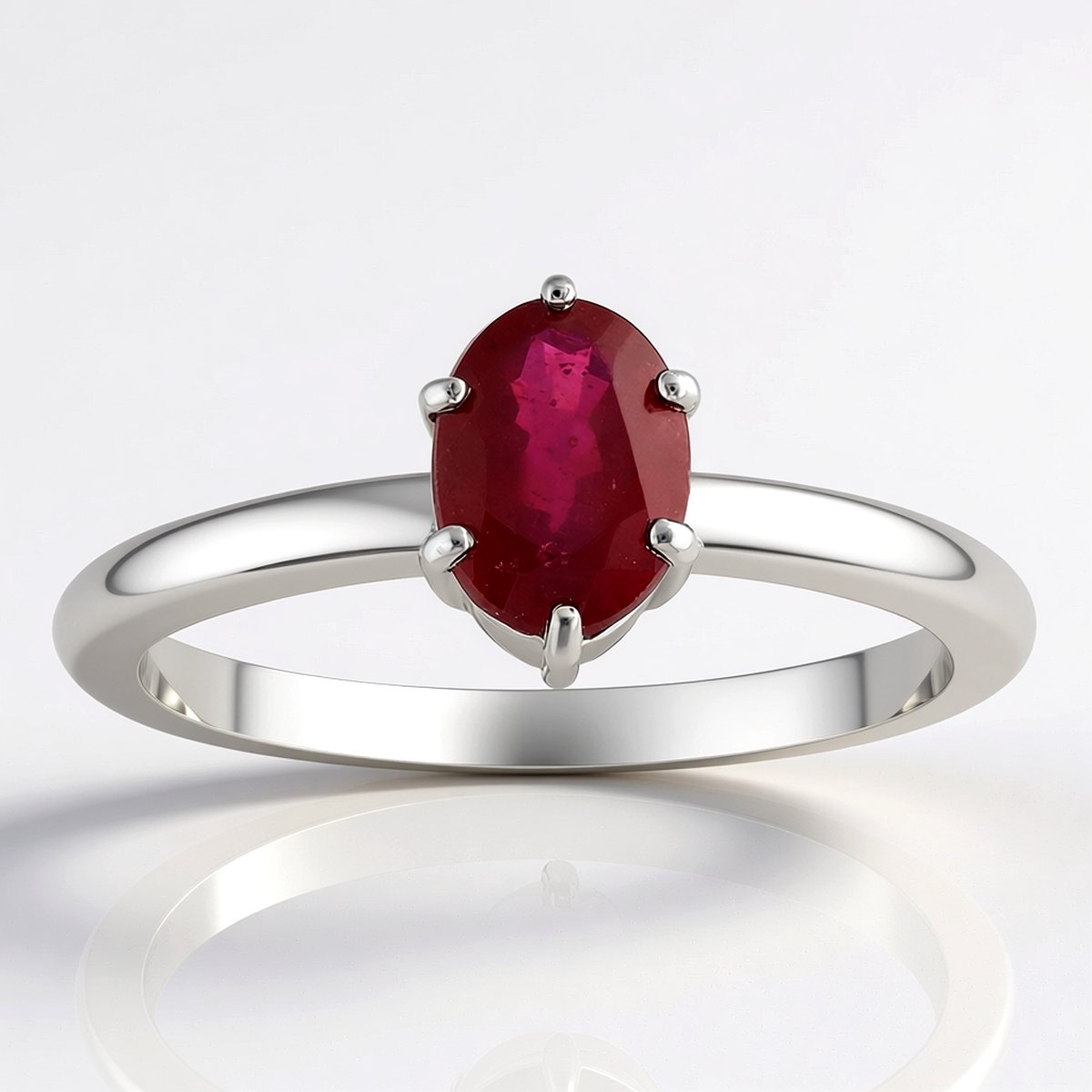 Cavill - Ovale Robijn Ring 1,05 ct - 925 Zilver met Platina Coating - Elegante Krabbenzetting - Sieraden voor Vrouwen
