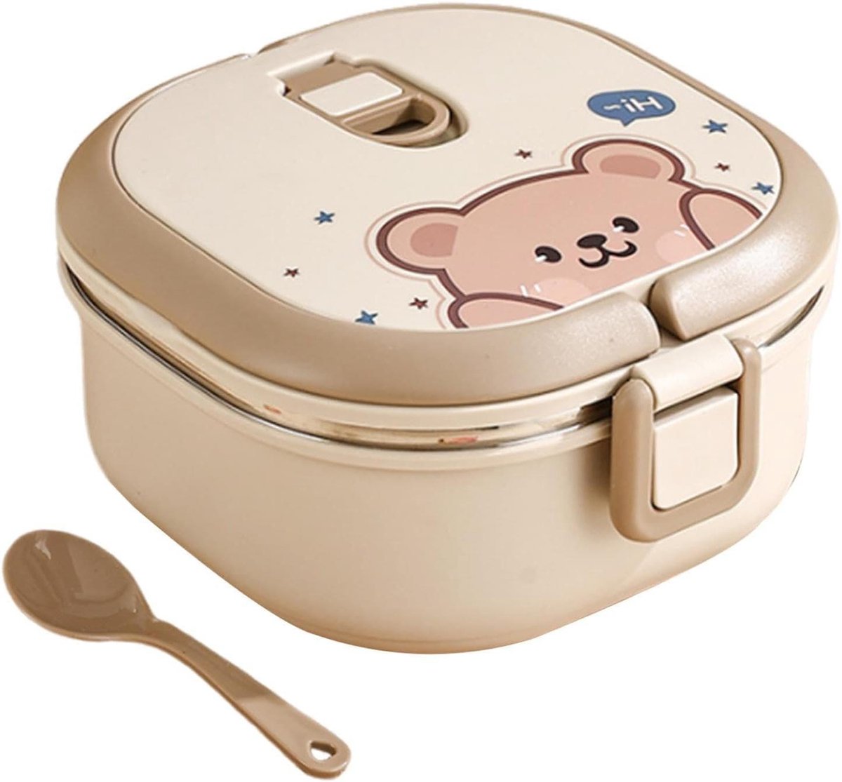 Thermo Broodtrommel - Lunchbox RVS - Warme Maaltijden Meenemen - Vierkant Ontwerp - 15.5 x 15.5 x 8.5 cm - Kaki