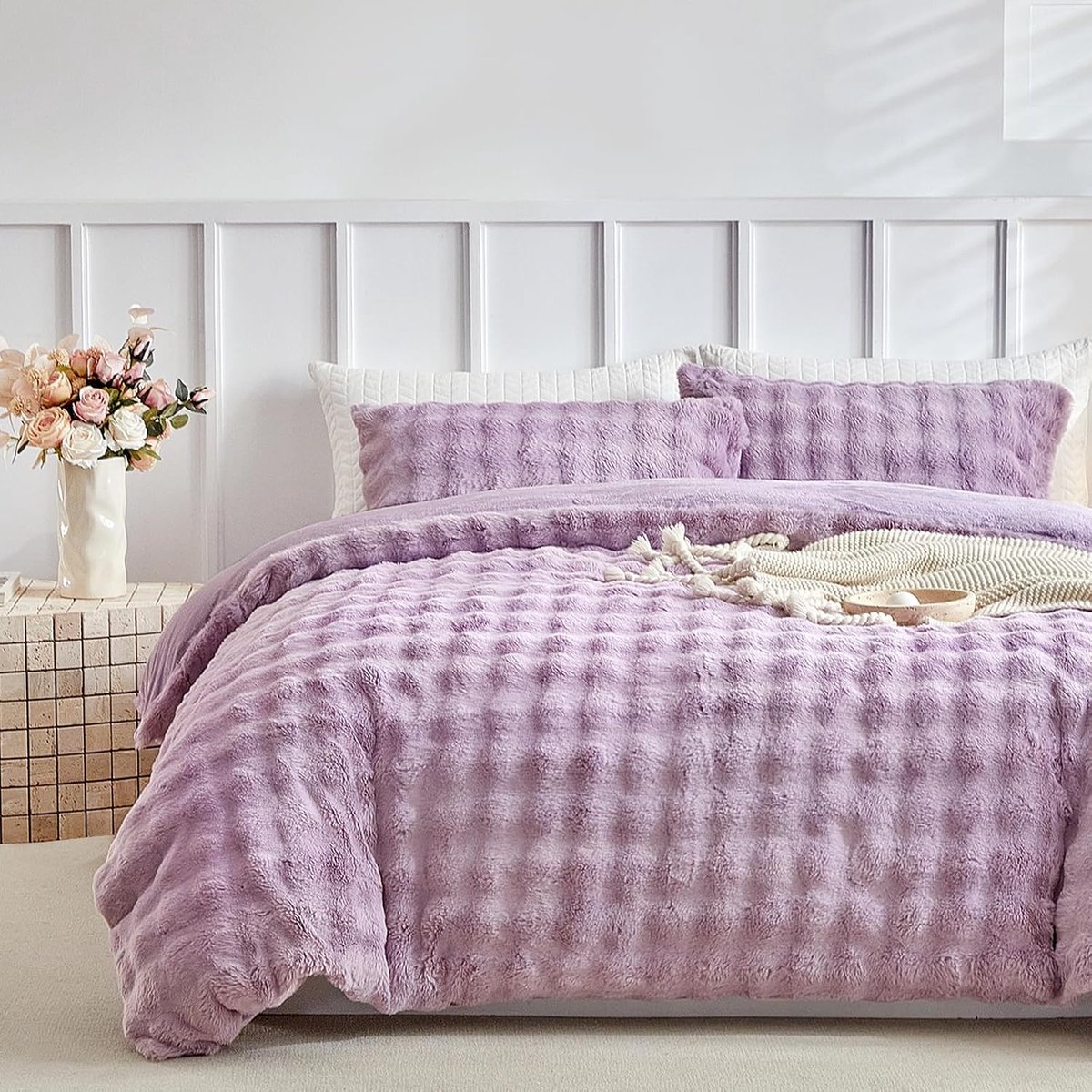 Tokokimo Flanellen Dekbedovertrek voor Tweepersoonsbed 240x220cm, Warme Winter Flanellen Beddengoed 3-delige Set - ShopVlot