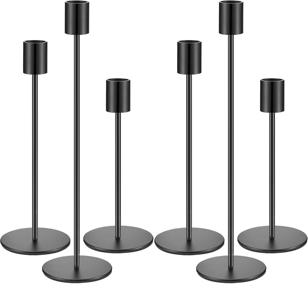 SnelShoppen - Set van 6 Zwarte Kaarsenhouders - Decoratieve Vintage Kaarsenhouders voor Taper Kaarsen - Perfect voor Feesten, Bruiloften, Verjaardagen