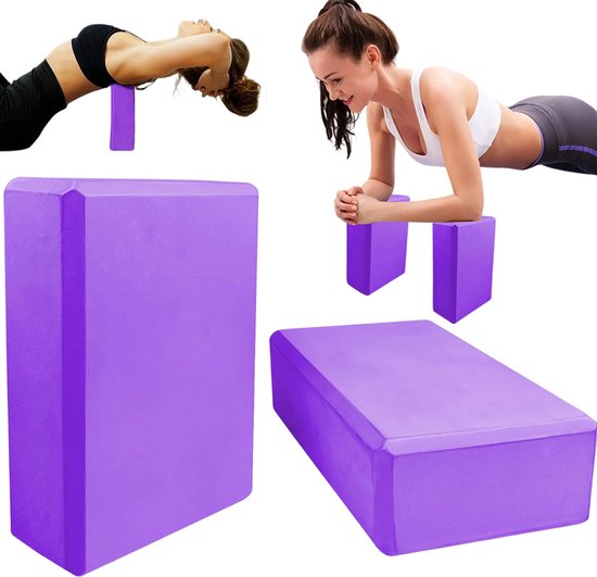 Yogablokken Set - Yoga Blocks - 2 Stuks - Ronde Hoeken - EVA - 23x15x8 cm - Thuis Yoga Oefeningen - Duurzaam & Antislip - Yoga en Pilates - Voor Hoofd, Rug en Heupen - Paars — afbeelding 4