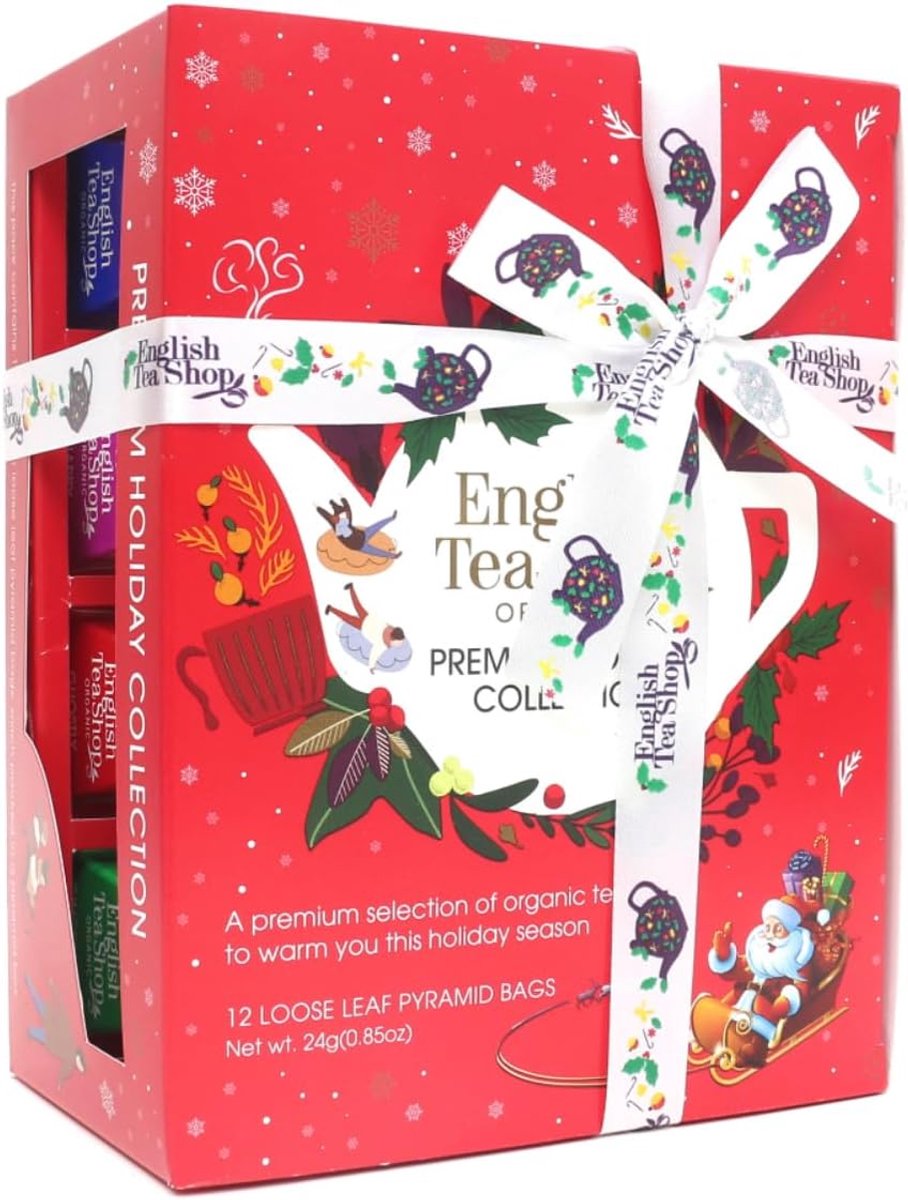 SnelShoppen - Kerstthee-assortiment 'Holiday Flavors' | Geschenkdoos met 12 theepiramides | Diverse biologische kersttheemelanges voor de feestdagen