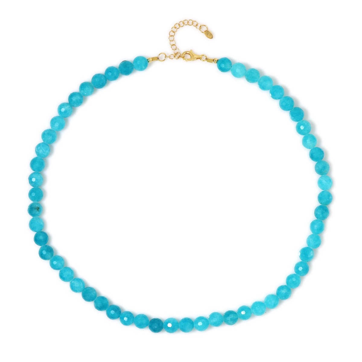 Cavill - Luxe Dames Halsketting 925 Sterling Zilver Verguld - Aqua Kwartskristallen 162,5 ct - Ronde Gefacetteerde Kralen - Verstelbaar