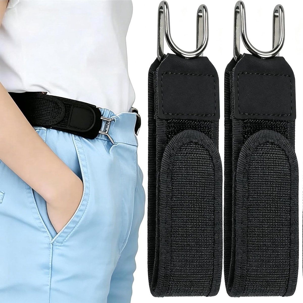 2-delige elastische riem met metalen haakjes, onzichtbare stretchriem zonder gesp, snel te openen tailleband voor dames en heren - ideaal voor comfort en verstelbaarheid
