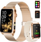 RAYOFI - Smartwatch - Nieuwe damessmartwatch 2026 - 1,57-inch sporthorloge - Hartslagmeting - Volledig touchscreen - Vierkant ontwerp - Stijlvol damessporthorloge - Goud - Twee bandjes - Compatibel met Android 5.0+ / iOS 10.0+