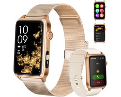 RAYOFI - Smartwatch - Nieuwe damessmartwatch 2026 - 1,57-inch sporthorloge - Hartslagmeting - Volledig touchscreen - Vierkant ontwerp - Stijlvol damessporthorloge - Goud - Twee bandjes - Compatibel met Android 5.0+ / iOS 10.0+