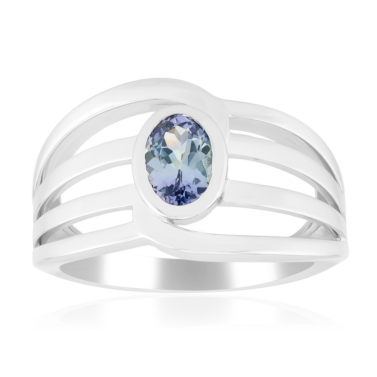 Cavill - Zilveren Ring met Onverhitte Lila Tanzaniet 0,49 ct - 925 Sterling Zilver met Rhodium - Ovalen Slijpvorm - Modern Design met Drievoudige Band