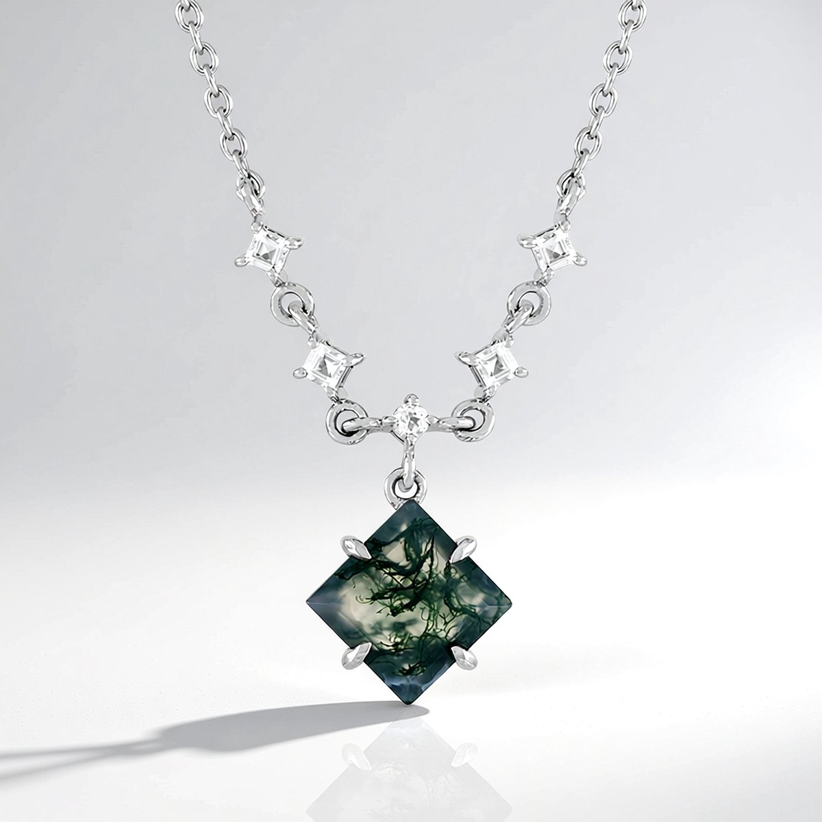 Cavill - Zilveren Halsketting 925 Sterling - Braziliaanse Mosagaat 2,002 ct - Witte Topaas 0,28 ct - Elegante Ketting Prong Zetting