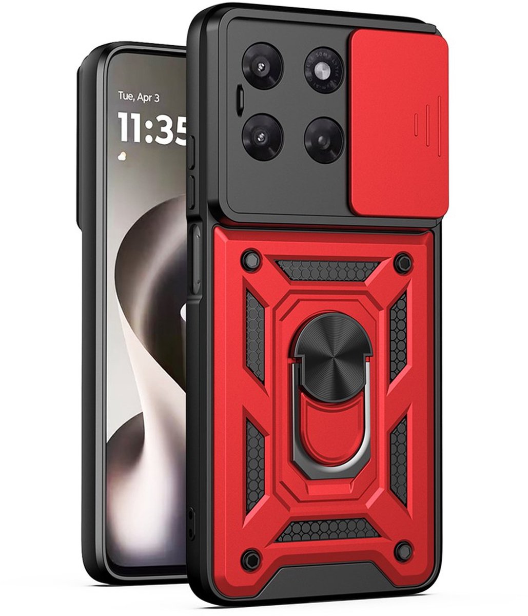 MobyDefend Hoesje - Geschikt voor Motorola Moto G37 Power - Pantsercase Met Draaibare Ring - Rood
