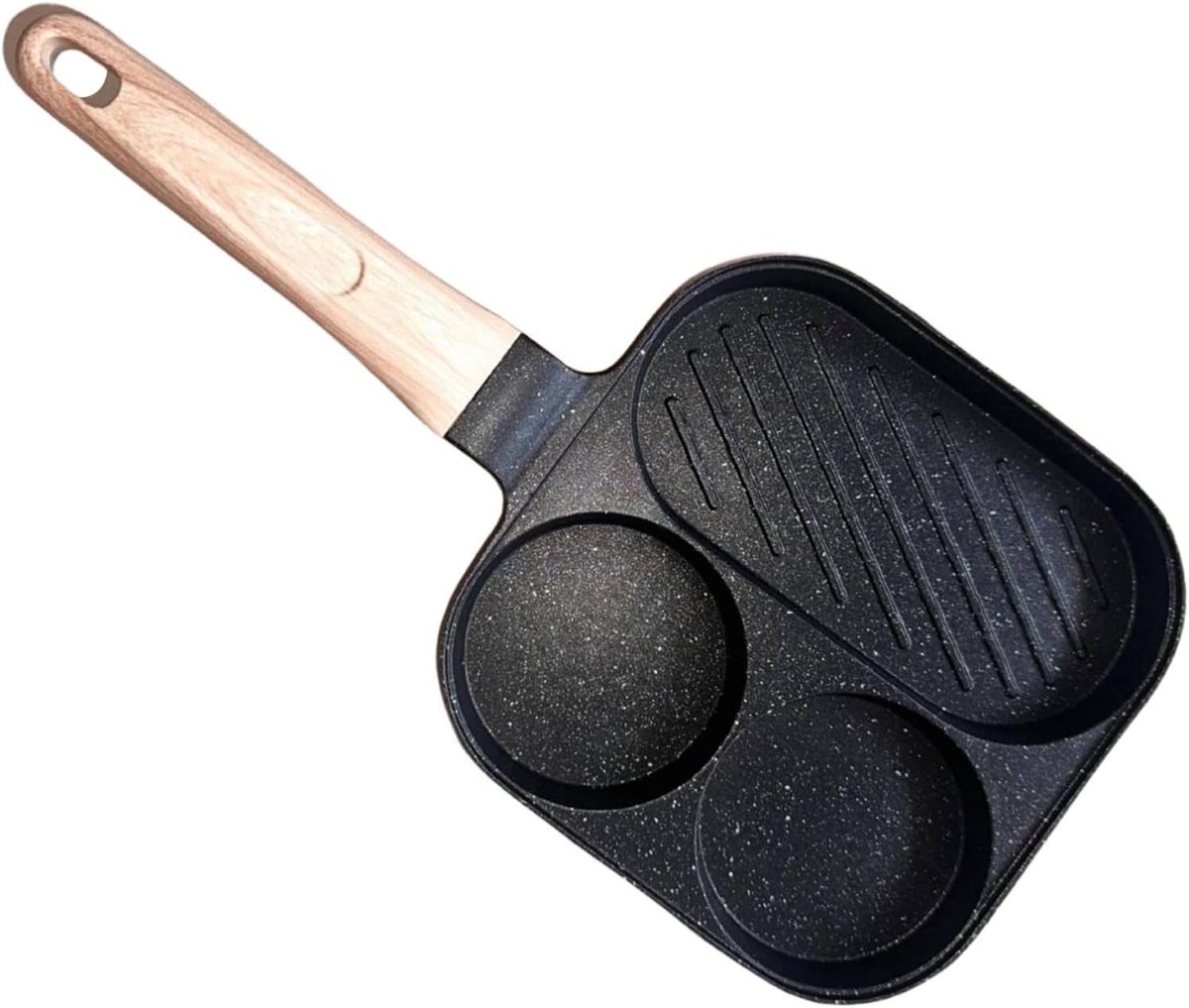 3-delige kookpan - Ontbijtpan Pannenkoekenpan - Ontbijt Bereiden - Niet-klevende Coating - ca. 365 x 185 cm - Zwart