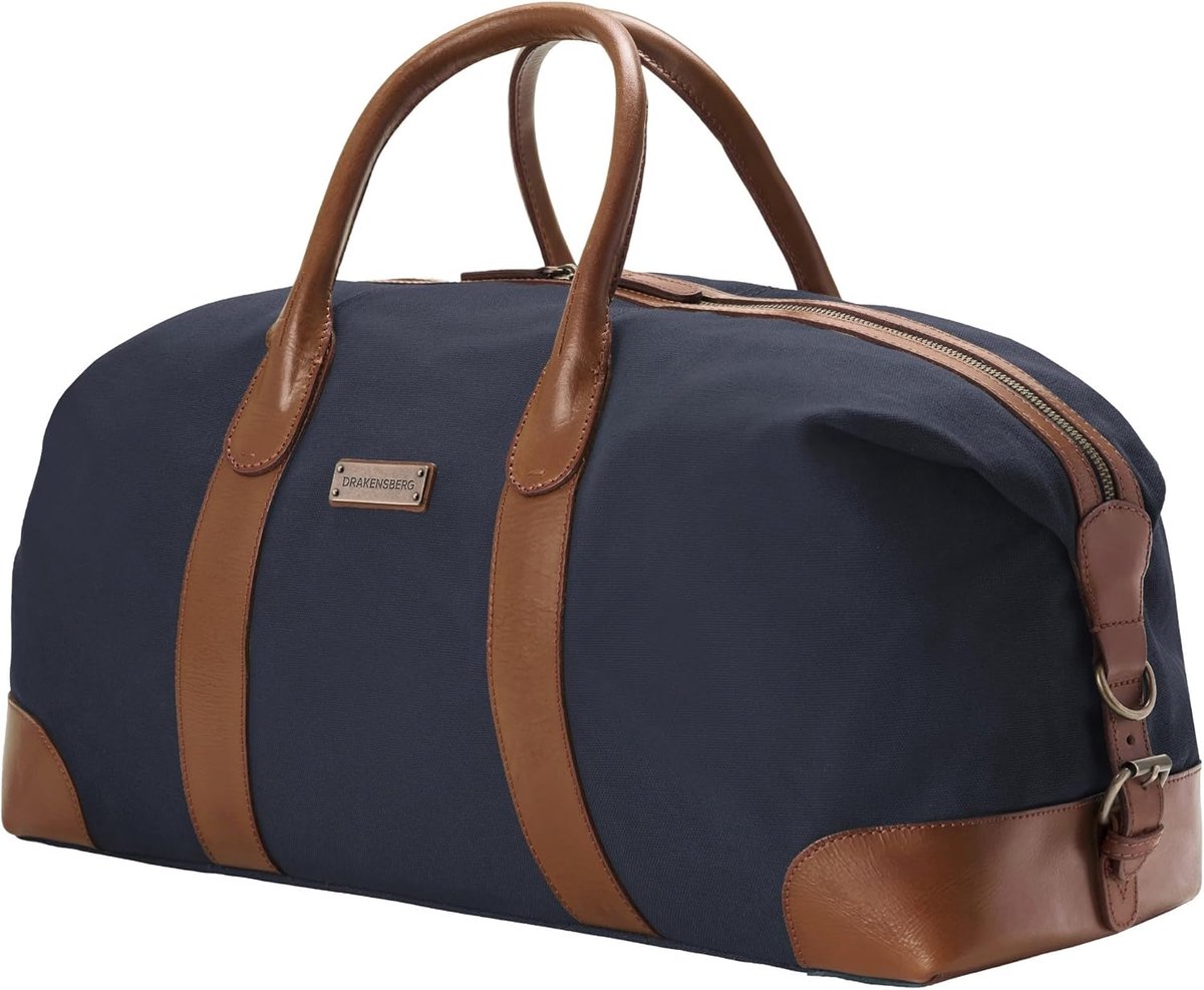 SnelShoppen - Drakensberg Weekender David Vintage Reis Tas voor Mannen en Vrouwen, Canvas met Leder, Uitbreidbaar, 45-60L, Medium, Retro, Perfect voor