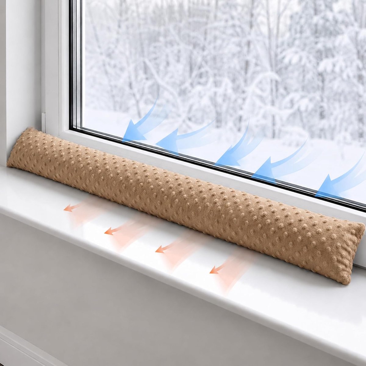 SnelShoppen - Draught stopper 400 cm - Isolatie voor deuren en ramen - Decoratieve tochtstrip voor voordeur, ramen en kinderkamer - Minky Oeko-Tex Bei