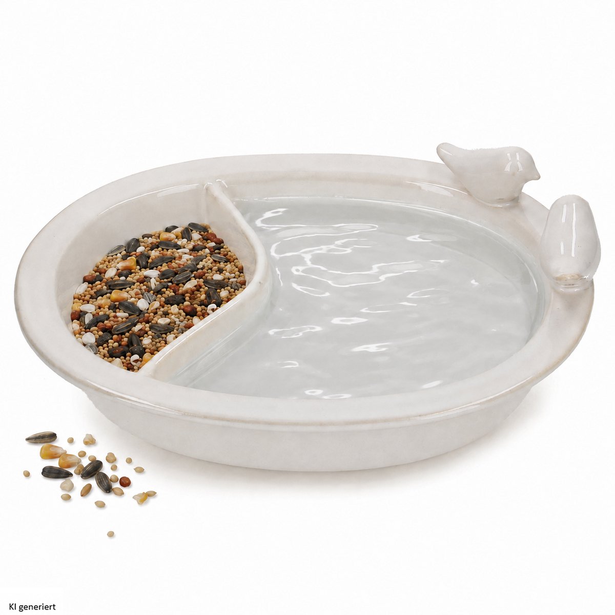Vogelschaal KURT, beige, voor voer en water, in twee delen, van porselein – 795211080