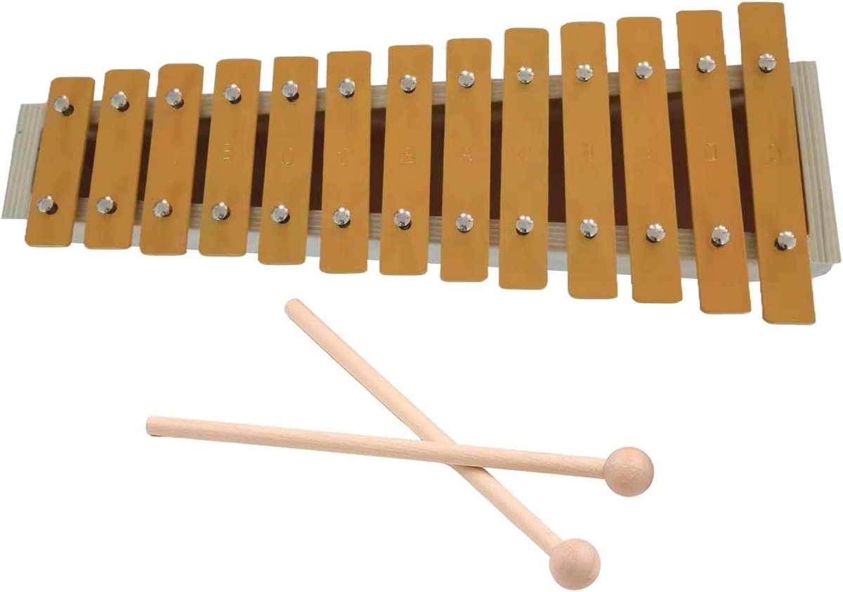Xylofoon 13 Noten - Klokkenspel Muziekinstrument - Muziek Leren Spelen - Met Notenletters - 34 cm - Houtkleurig
