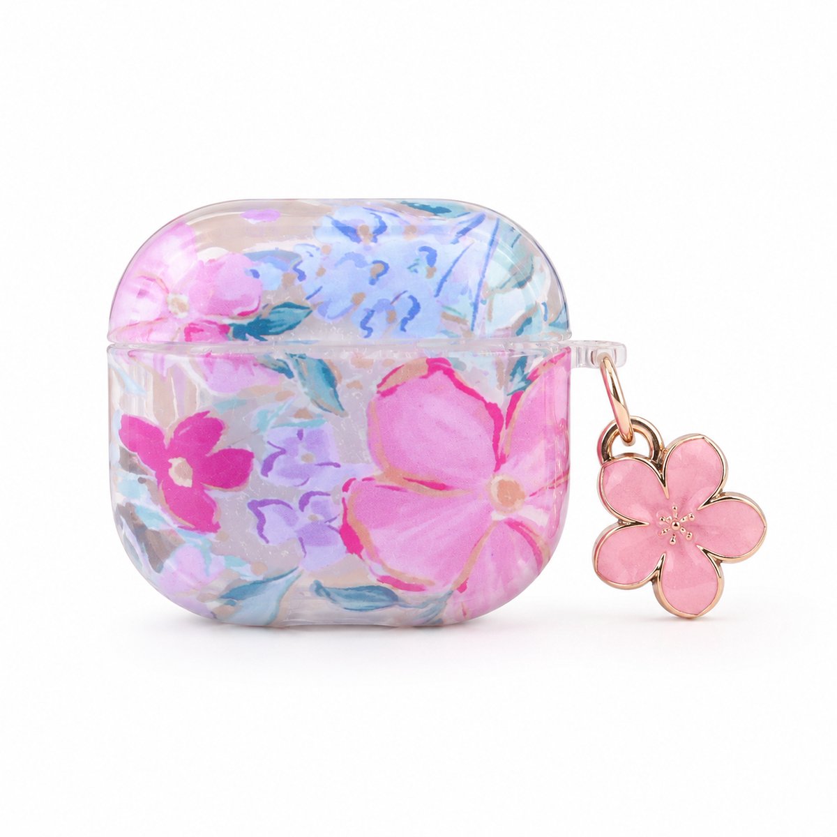 Enluxe Case geschikt voor Airpods 4 - Aquarel Bloemen - Hardcase met Bloemhanger, Schokbestendig Hoesje