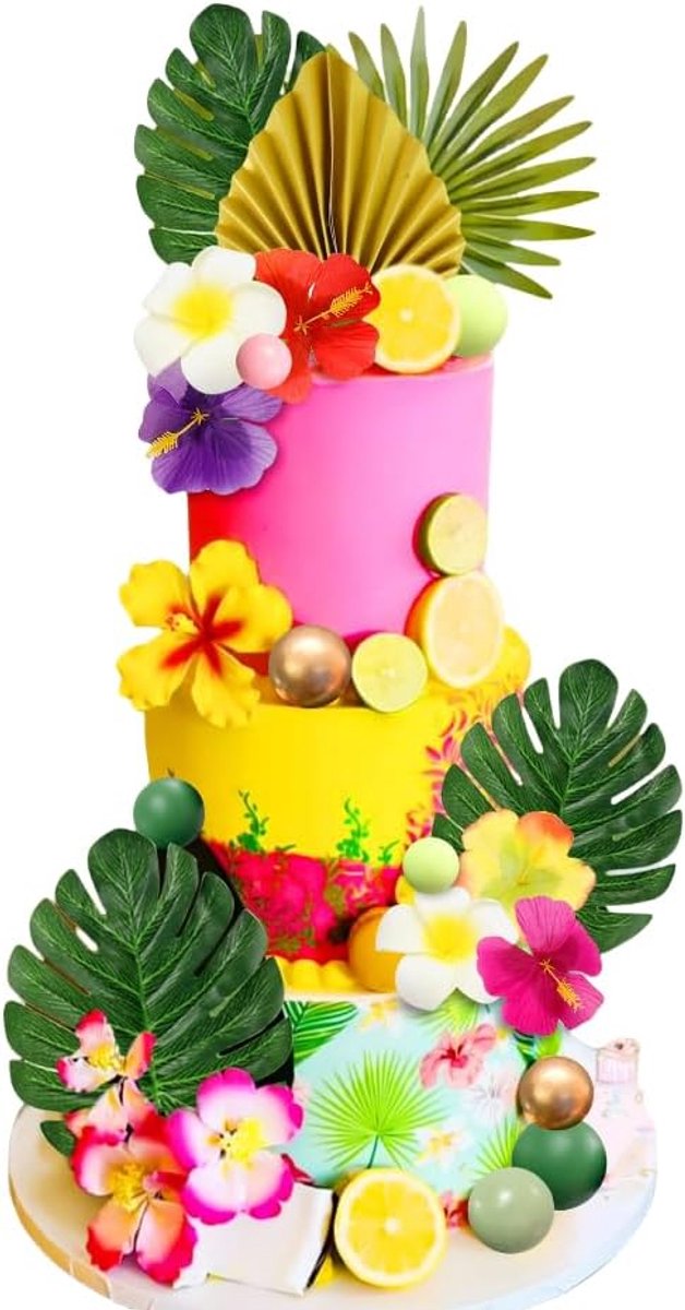 43 stuks Hawaiiaanse taartdecoraties tropische taarttopper luau