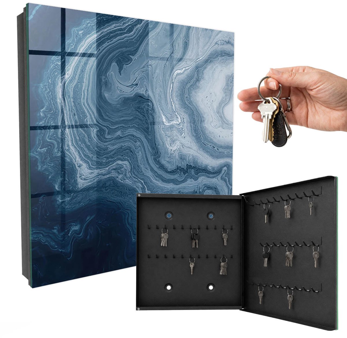WallMuralia - Sleutelkast - 30x30x5 cm - met 50 haken - Kosmische Wervel Leuk Sleutelkastje - Marine Sleutelbox - Rechtsopenend - Zwart interieur