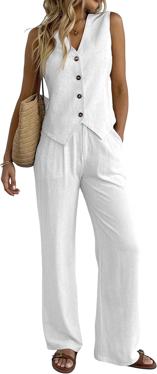 2-delige damesoutfits zomer vest pak sets wijde pijpen broek business