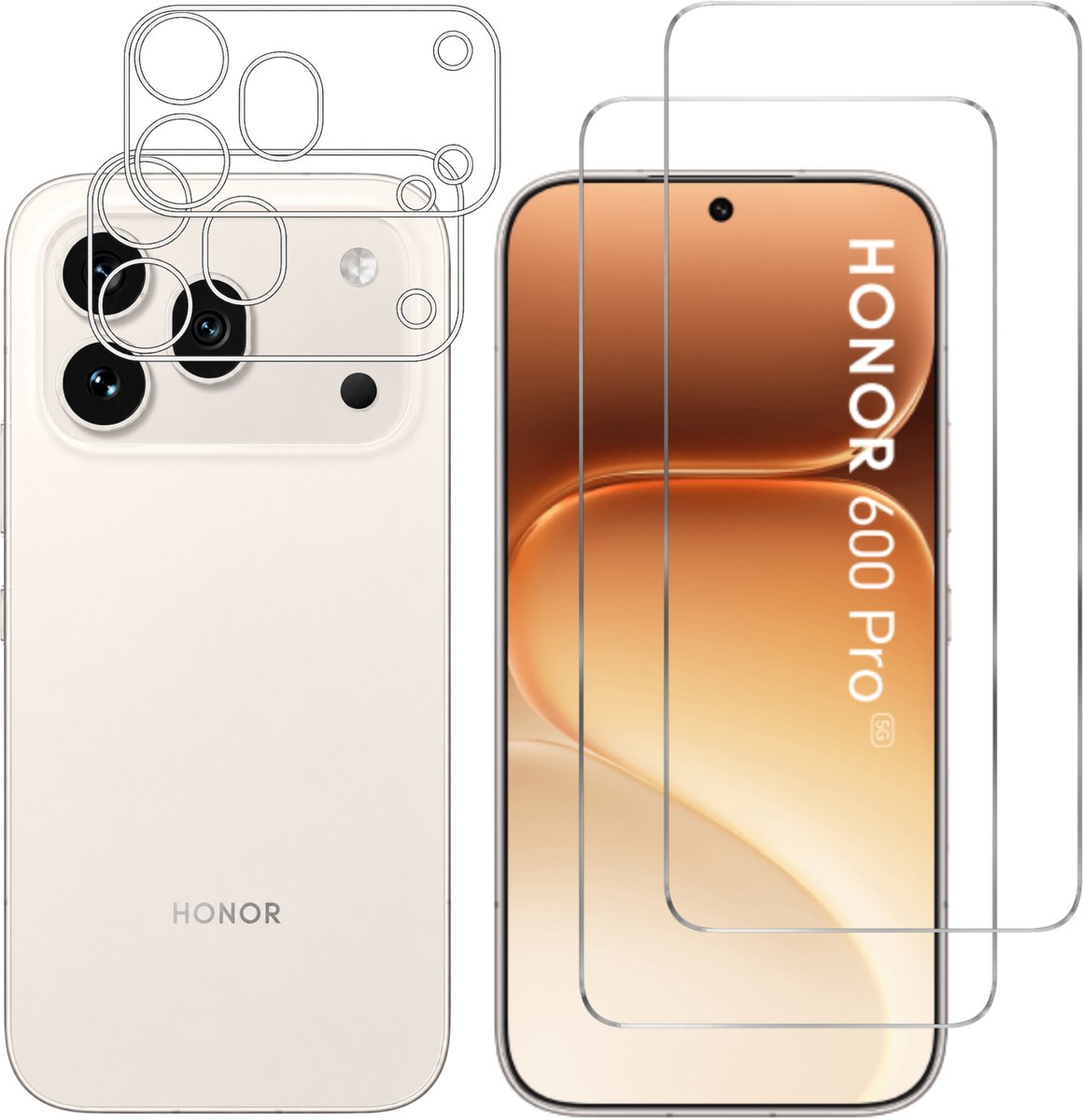 Screenprotector geschikt voor Honor 600 Pro 5G - 2 stuks Beschermglas van glas Transparante glazen schermbeschermfolie + 2 stuks Camera Protector
