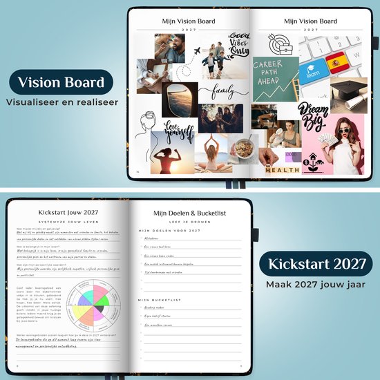 Open agenda met visieboard, kickstart 2027 en doelen & bucketlist.