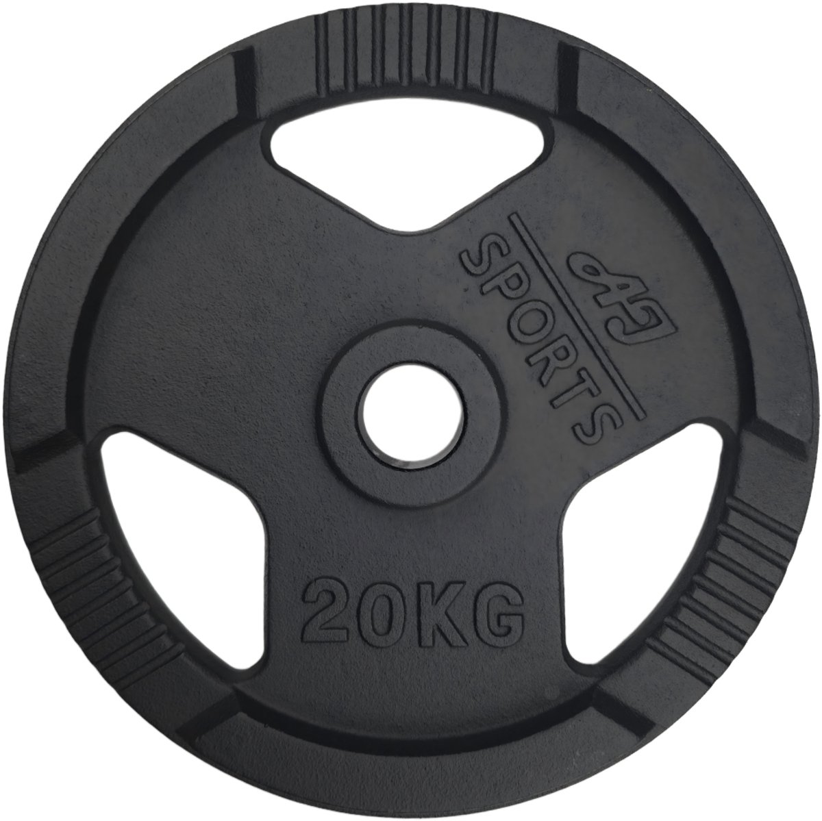 AJ-Sports Olympische Halterschijf 20 kg – Gietijzer – 50 mm Boring – Tri-Grip met 3 Handgrepen – Zwart – Per Stuk