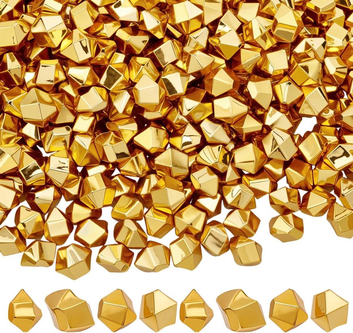 PandaHall 800Pcs Ice Gesimuleerde Nuggets Gouden Kunstmatige Verpletterd Ijs Rocks Diamant Plastic Kralen Kubussen Kristallen Voor Diy Craft Vaas Vulstoffen Bloemen Display Doen Prop Decoraties