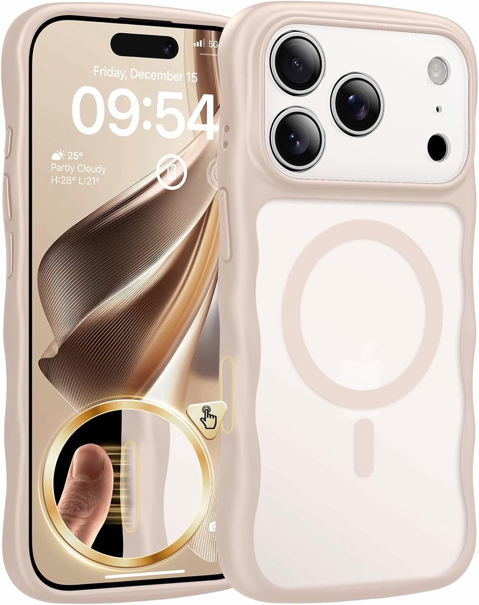 TAURI voor iPhone 17 Pro Max Hoesje 17,5 cm met golfvorm, Compatibel met MagSafe, Camerabescherming en Camerabediening, Mat achterkant Golfvormig Magnetisch schattig Telefoonhoesje voor Vrouwen en