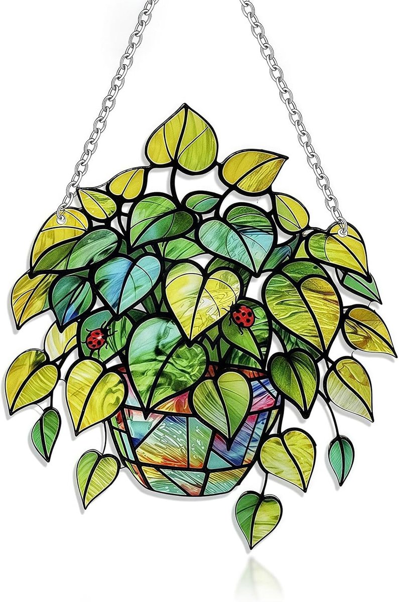 Raam, Suncatcher Plantendecoratie van Glas met Bladmotief, Hangende Raamdecoratie voor Woonkamer, Tuin, Balkon en Natuurliefhebbers