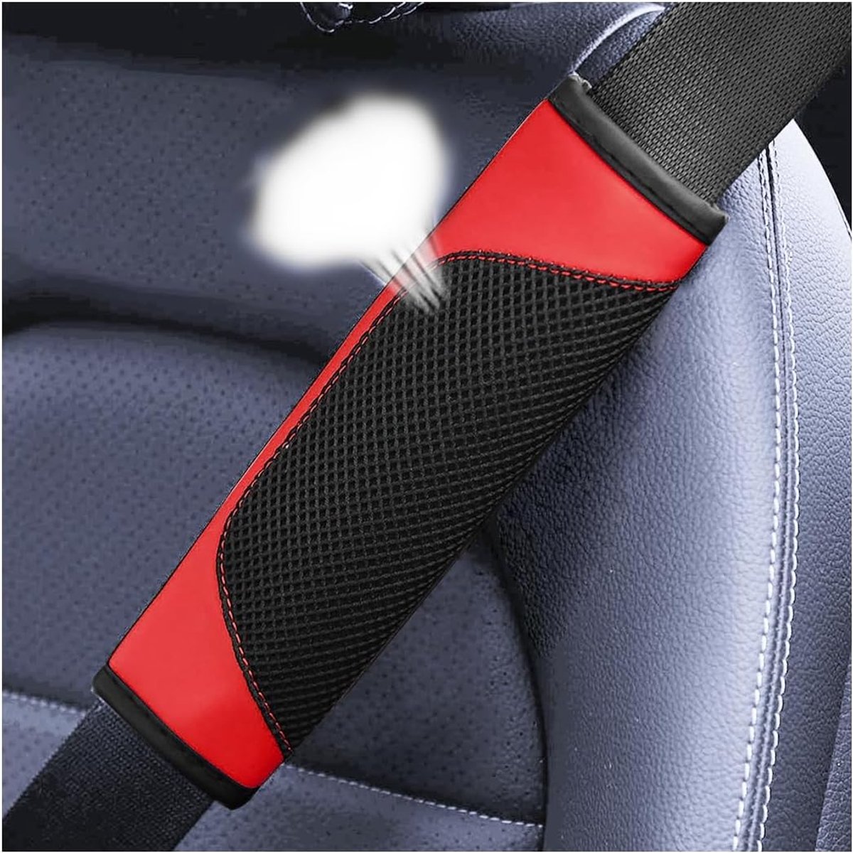 Autogordel Schouderkussen - 2 Stuks - Rood - Mesh en Lederlook - Klittenband Sluiting - Universeel voor Auto - SUV en Bestelwagen