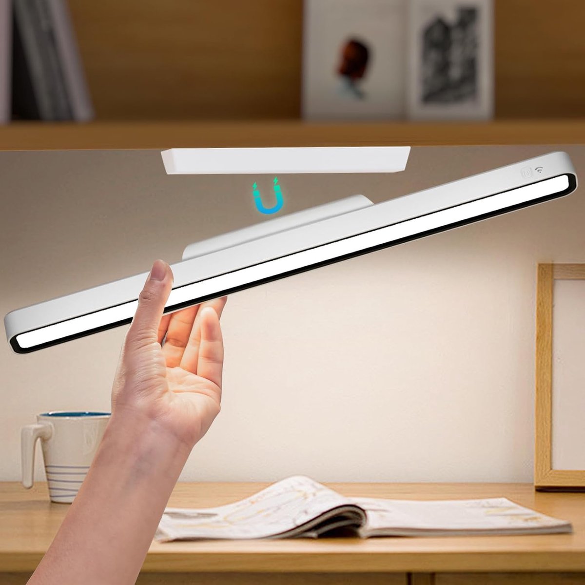 KZQ Magnetische USB-oplaadbare LED-bureaulamp 42CM met 3 kleurtemperaturen (3000K-4500K-6000K) voor thuiswerken, plankverlichting en lezen
