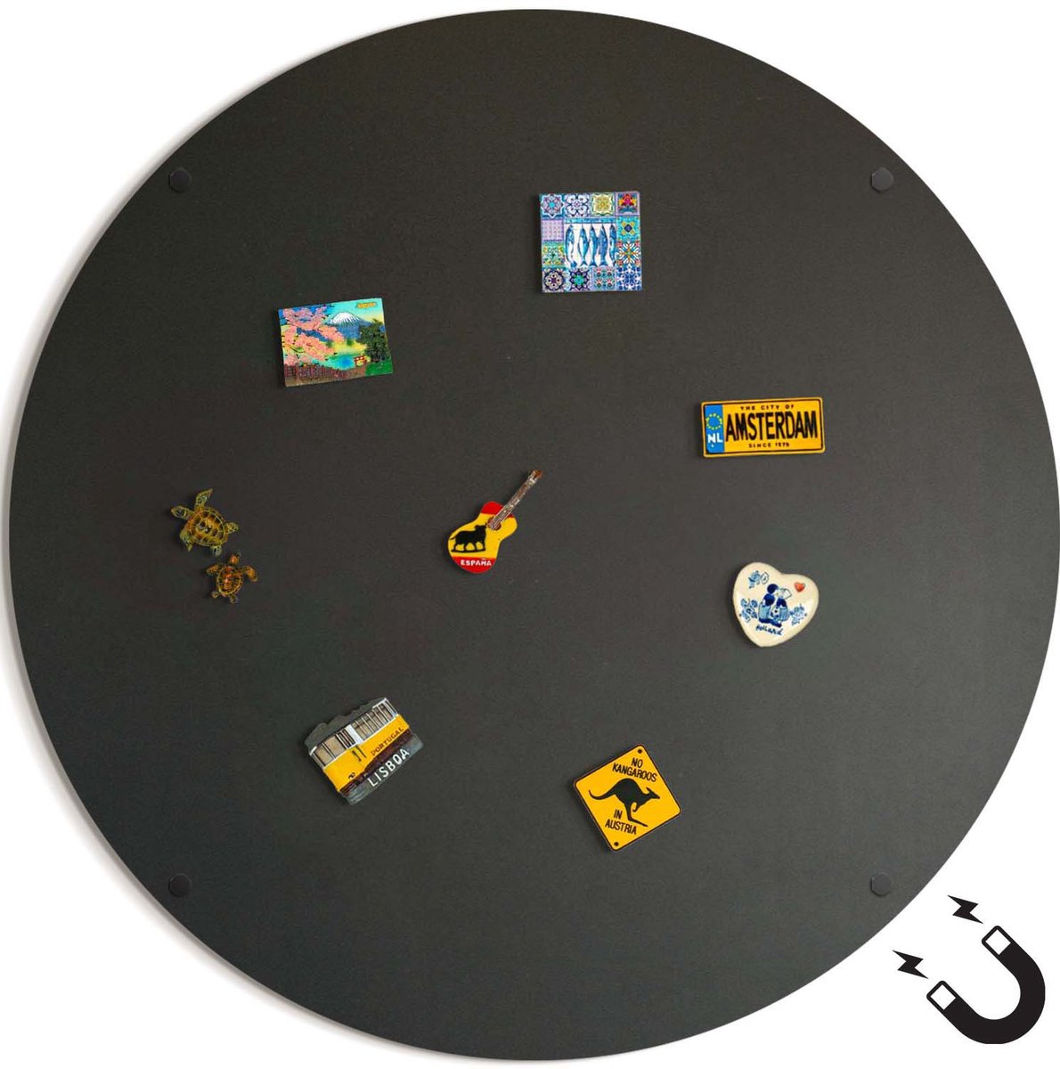 ArtPrintCave - Ronde wandbord voor magneten - 90 cm - Zwart staal - Magneetbord voor aan de muur - Magneetbord voor vakantiemagneten