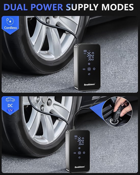 Thuys - Draadloze Mini Bandenvuller 150 PSI - 6000mAh - 18L/min - Autostand Uitschakeling - LED Zaklamp - voor Auto - Fiets en Motor van Thuys — afbeelding 5