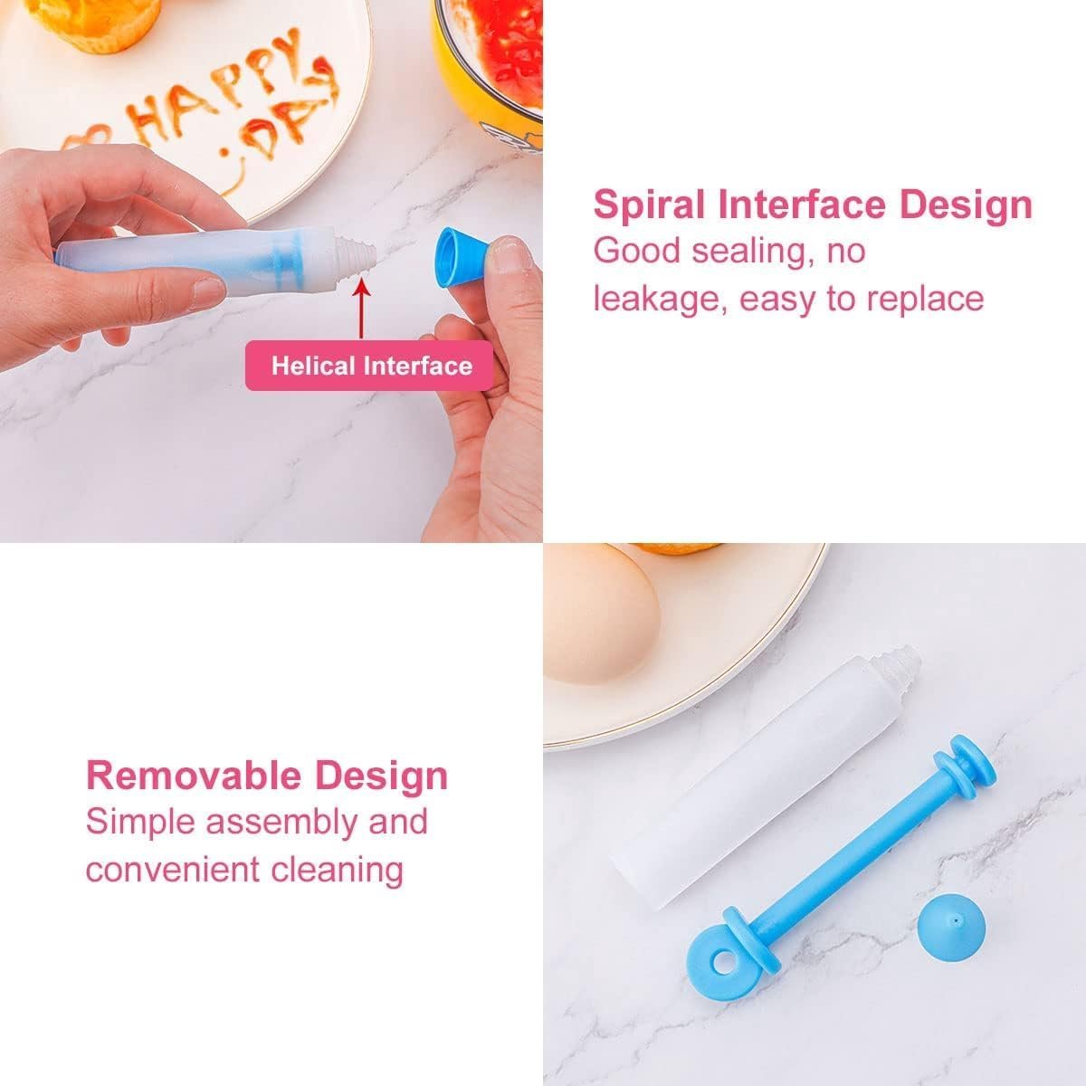 4-delige set - Spuitmondjes - Taartspuitzakken - Koekjesspuitpistool - Inclusief 4 spuitmondjes - Herbruikbaar - Siliconenmateriaal - Gemakkelijk schoon te maken - Geschikt voor het spuiten van decoratie en slagroom - Meerkleurig
