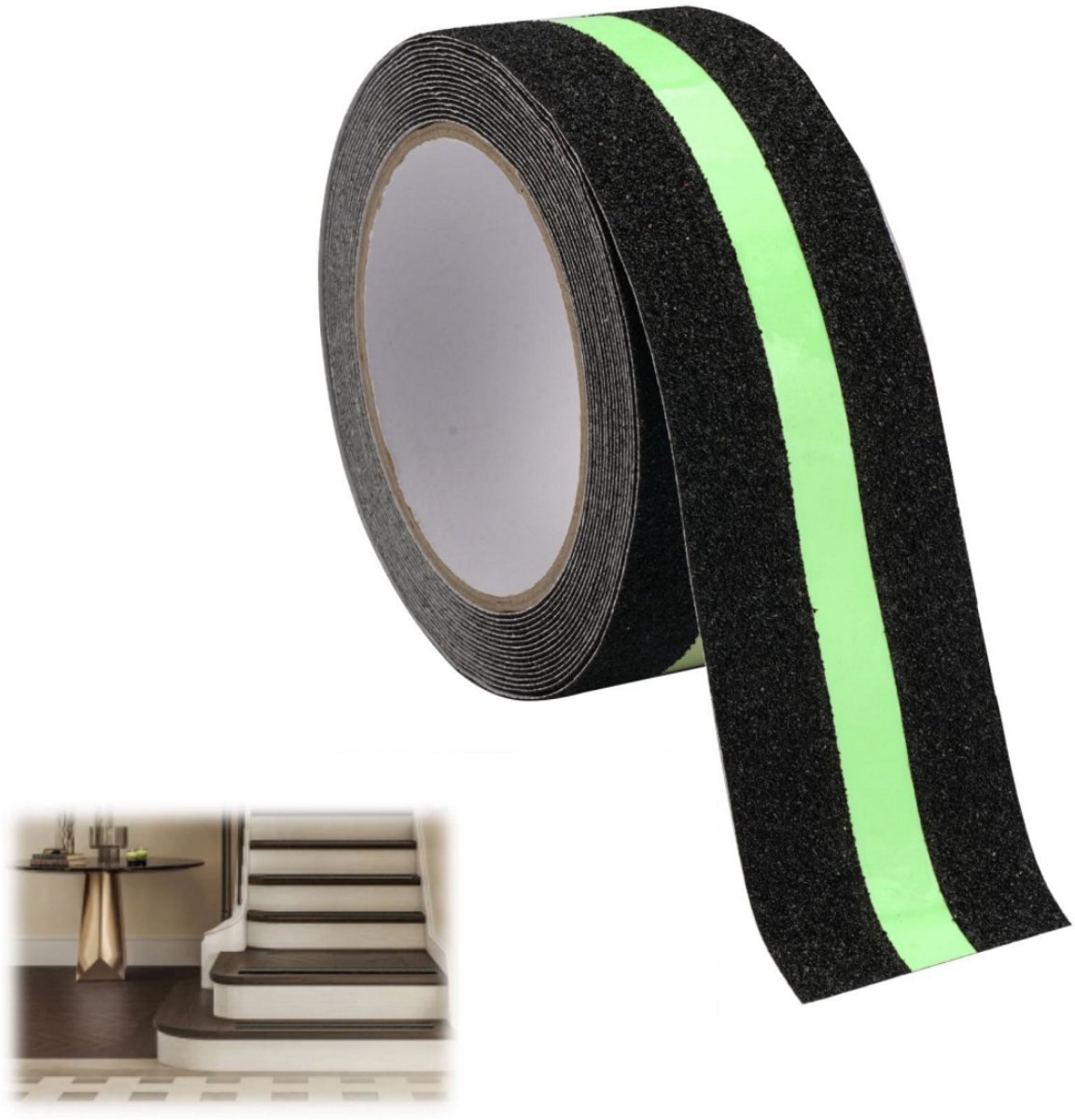 longziming -Antislip Tape 5 cm x 10 m – Zelfklevende Antislipstrook met Fluorescerende Rand – Slijtvaste Veiligheidstape voor Trap, Badkamer, Oprit en Buiten