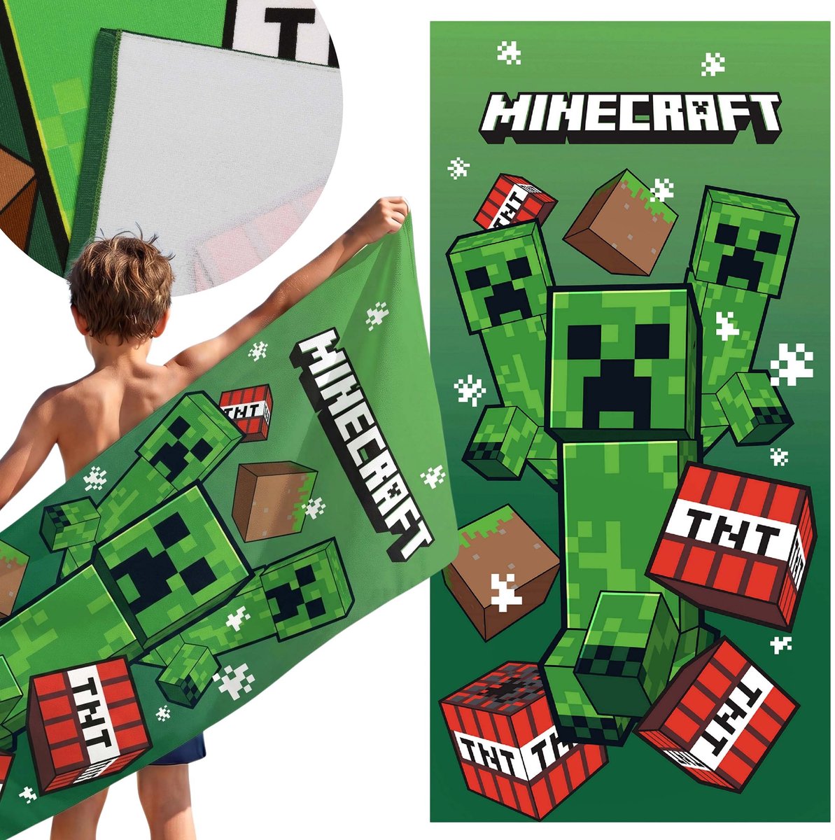 Minecraft Gaming, SNELDROGEND, microvezel strandlaken, badhanddoek VOOR JONGENS 70x140 cm OEKO-TEX