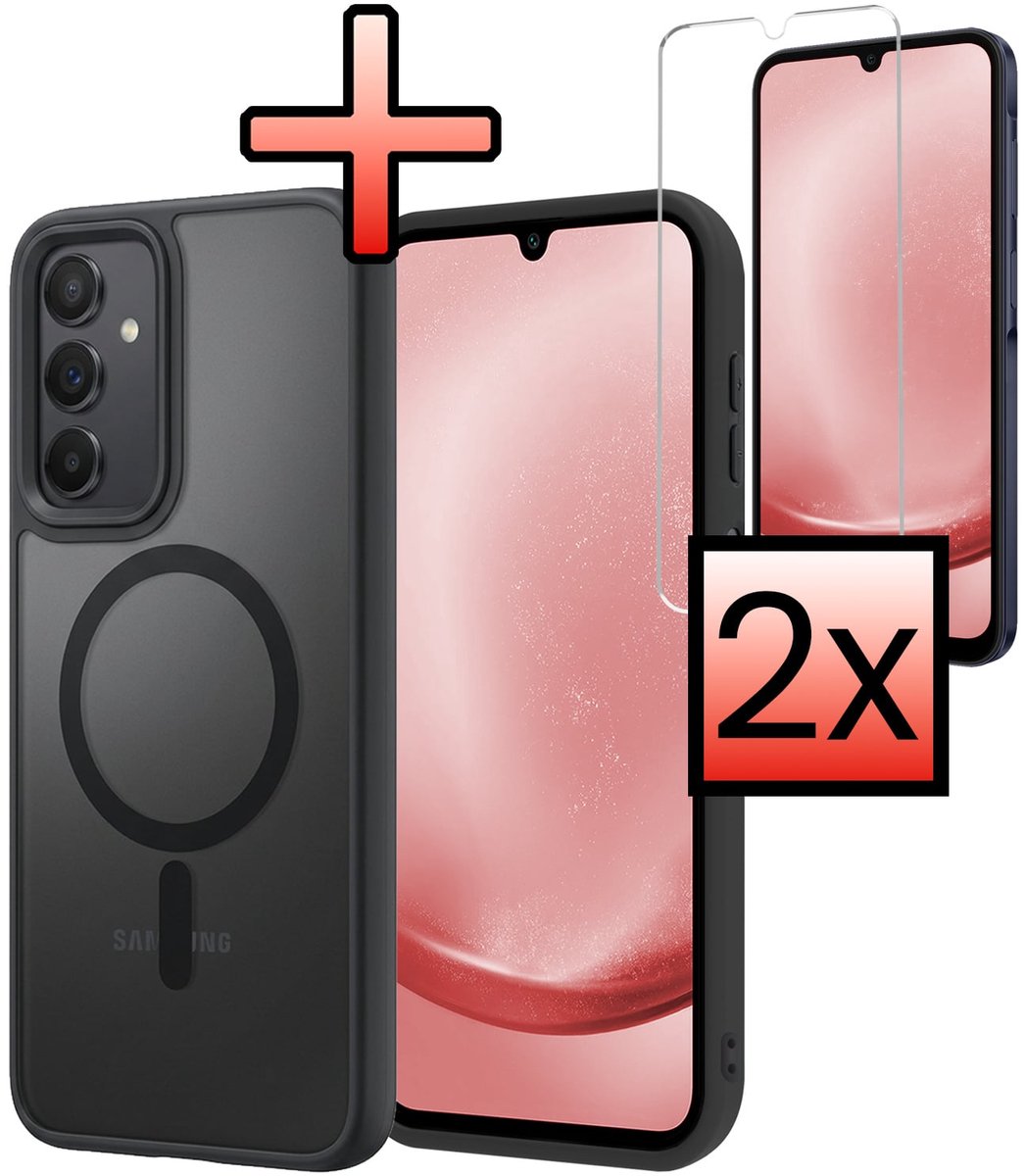 Hoesje - Met 2x Screenprotector - Geschikt voor Samsung Galaxy A25 - Magsafe Compatible - Sterk & Shockproof - Back Cover - Shock Proof Case - Telefoon Hoes - Zwart